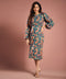 Long Sleeve Detailed Printed Shift Dress